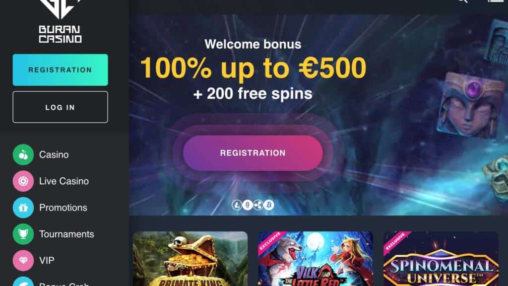 Buran Casino : A$750 / €500 Bonus + 200 FS