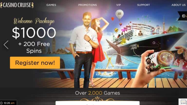 Casino Cruise : Get 200 Free Spins + $1000 Welcome Bonus