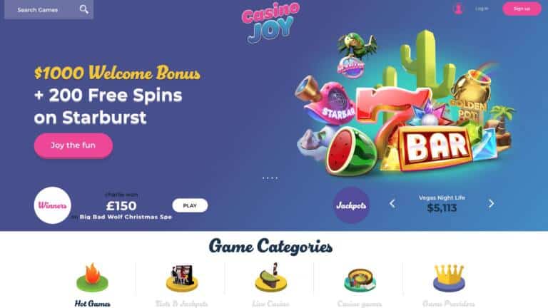 Casino Joy : Get $1,000 + 200 Bonus Spins on Deposit