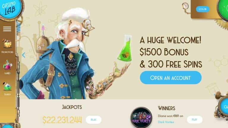 Casino Lab : Get $1,500 Deposit Bonus + 300 Free Spins