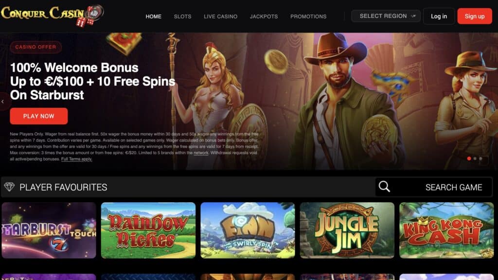 Conquer Casino website screenshot