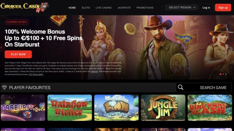 Conquer Casino website screenshot