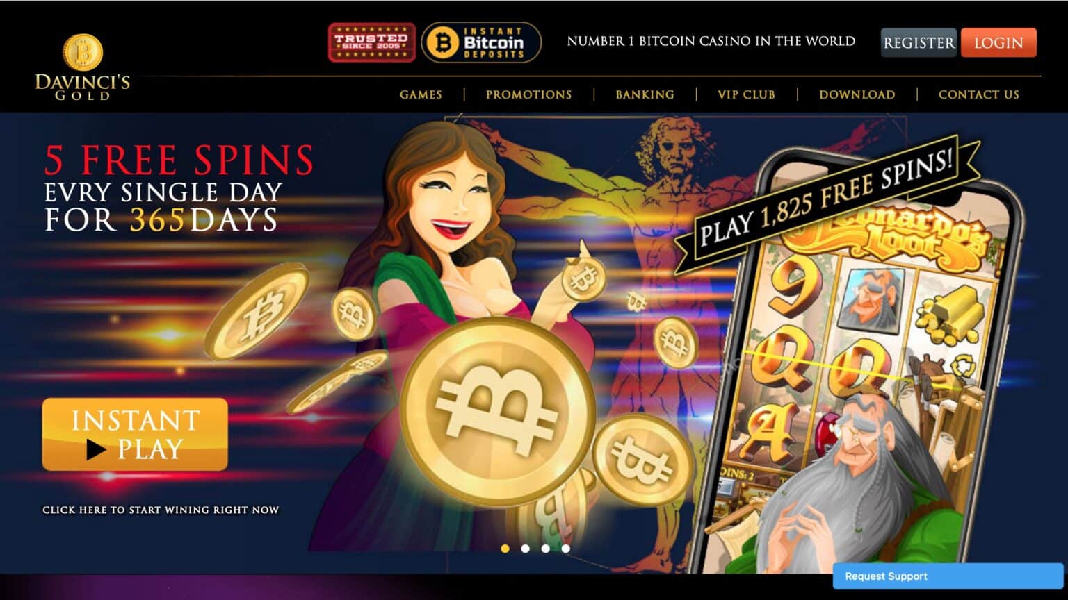 2023 DaVinci's Gold 1200 Bonus +555 Free Spins GambleRoad