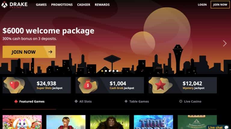 Drake Casino : up to $6,000 Bonus on 3 Deposits