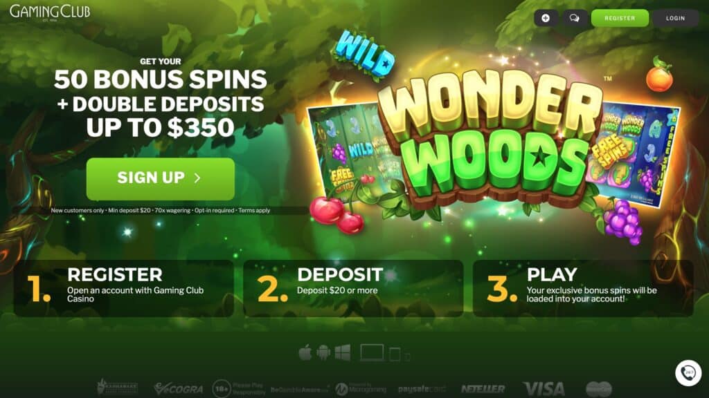 Gaming Club Casino Deposit Bonus : $350 + 50 Free Spins
