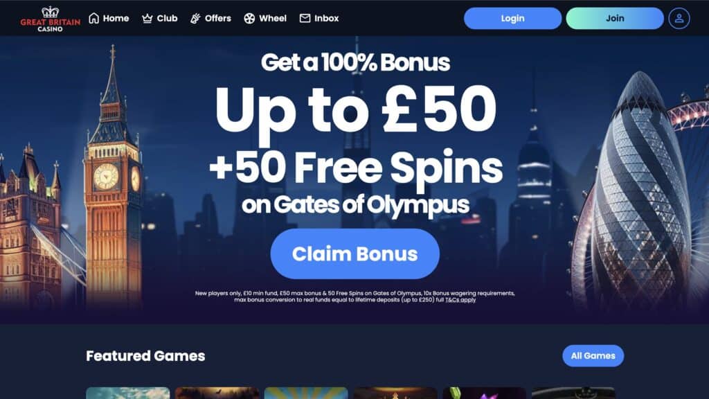 Great Britain Casino website screenshot