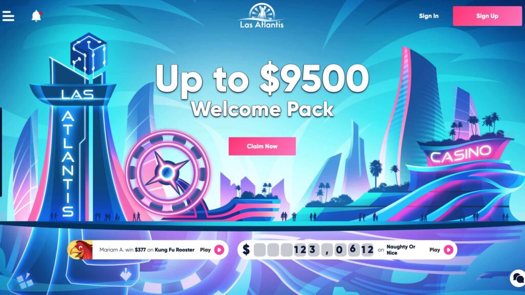 Las Atlantis $9500 Free Match Bonus + 50FS