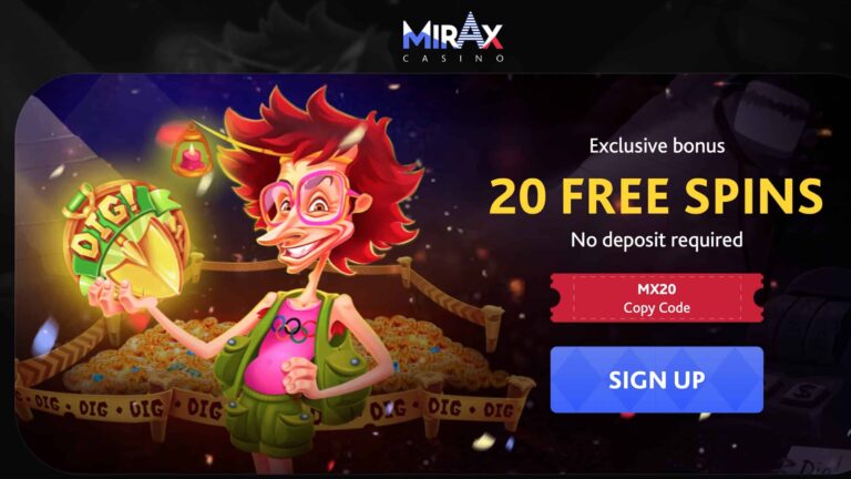 Mirax Casino 20FS no deposit +A$1500 Bonus