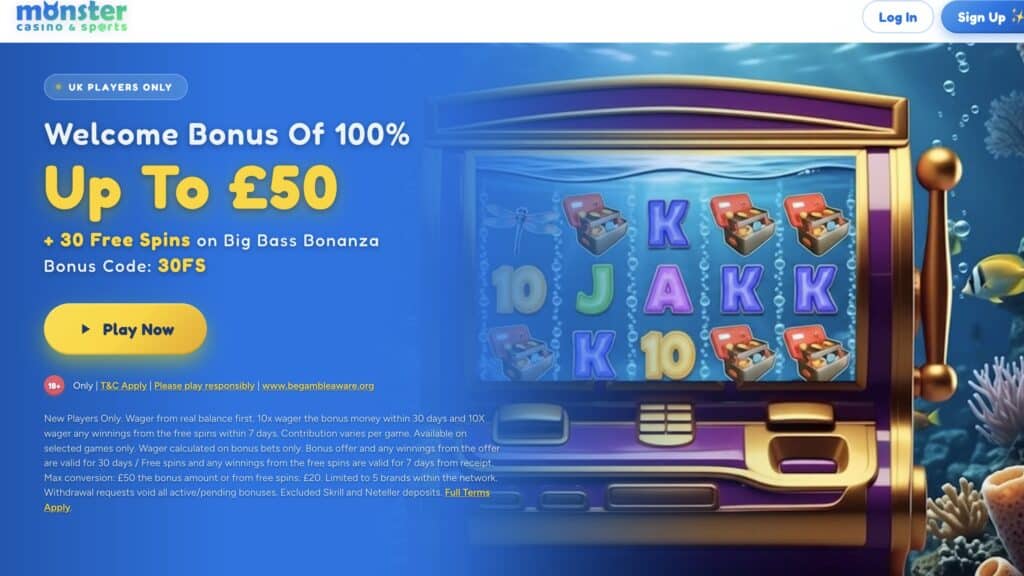 Monster Casino website screenshot