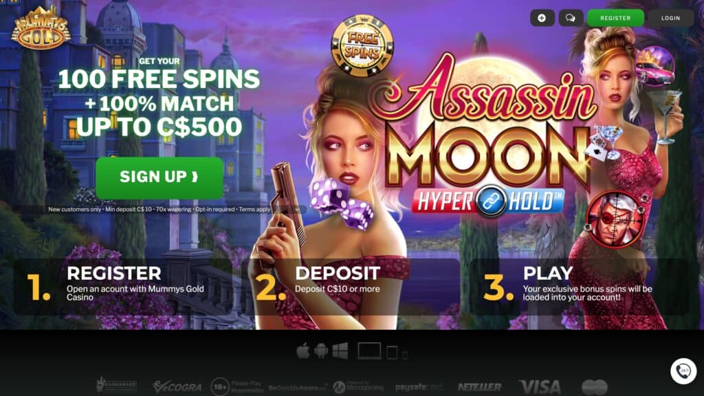 Mummys Gold Casino : 100 Free Spins + $500 on Deposit