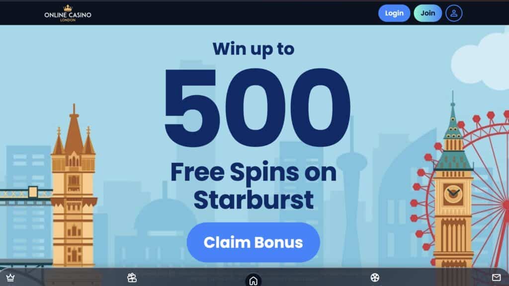 Online Casino London website screenshot