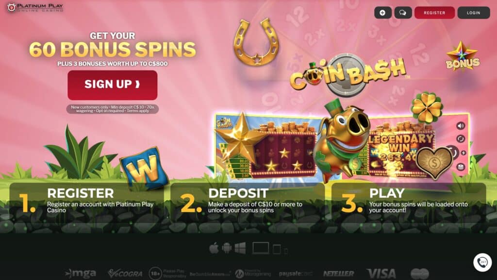 Platinum Play $800 Deposit Bonus +60 Spins