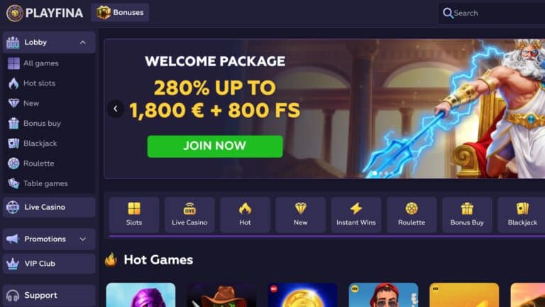 Playfina Casino website screenshot