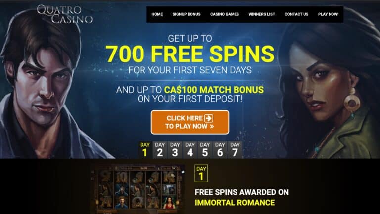 Quatro Casino Bonus : Free $100 + 700 Spins on Deposit