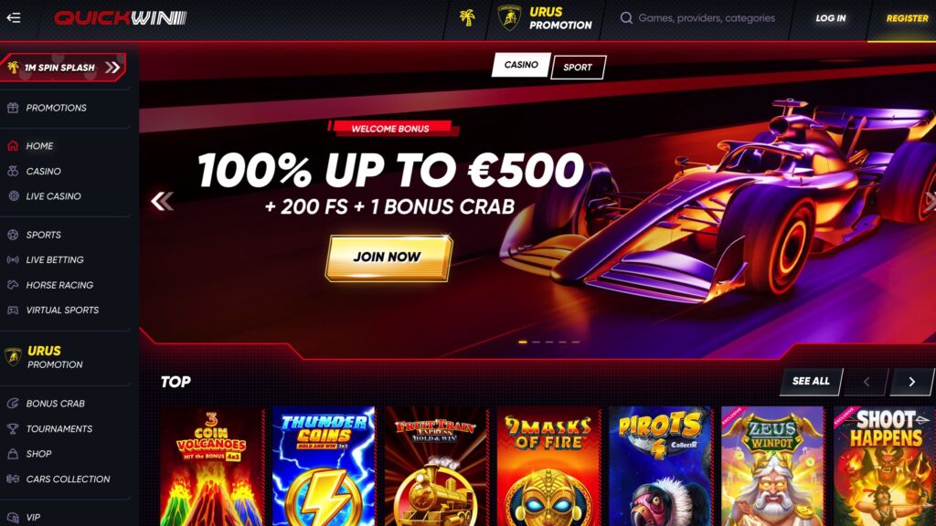 Quickwin Casino website screenshot