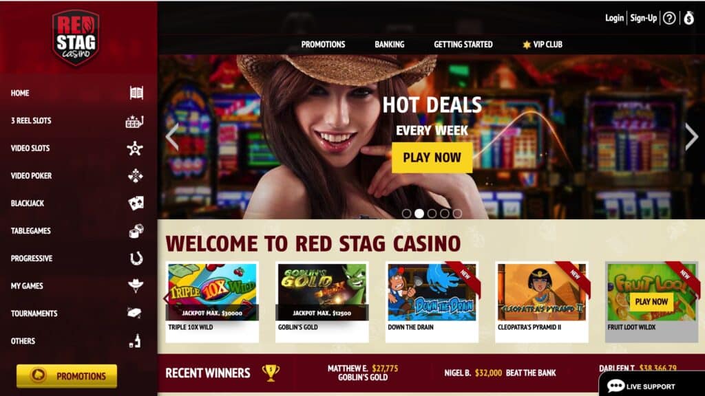 Red Stag Casino : $5 Free + $2,500 Deposit Bonus
