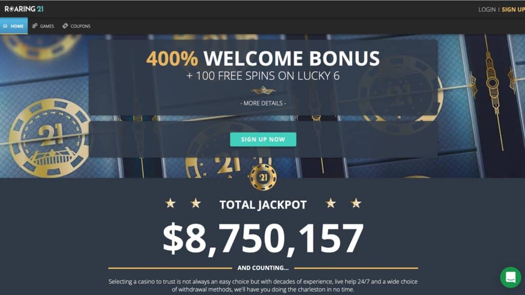 Roaring 21 Casino : up to $4,000 Deposit Bonus