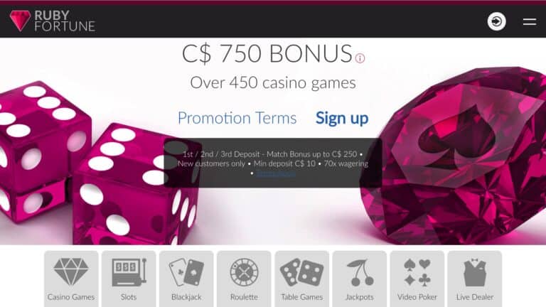 Ruby Fortune Casino : up to $750 on 3 Deposits