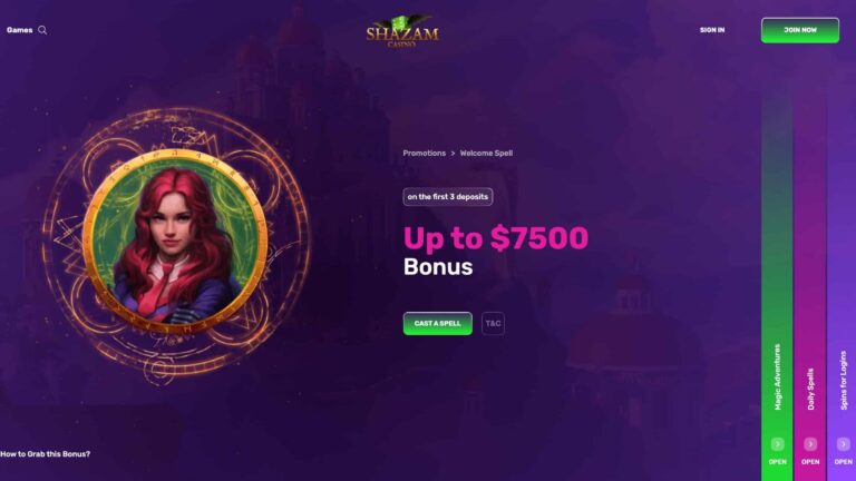 Shazam Casino $7500 Bonus + 100 Free Spins