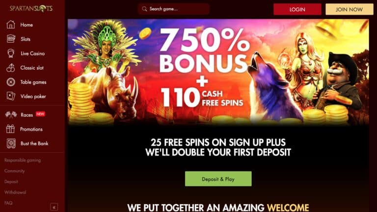 Spartan Slots Casino : 25 Free Spins + $7,500 on 3 Deposits