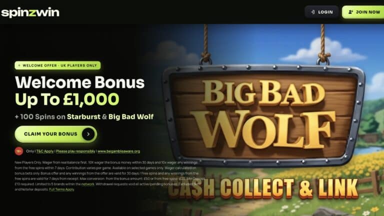Spinzwin Casino website screenshot