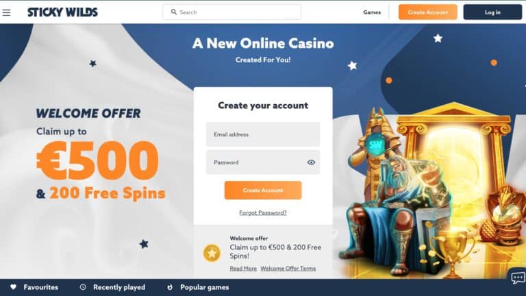 StickyWilds Casino : 200 Spins + $/€500 Deposit Bonus