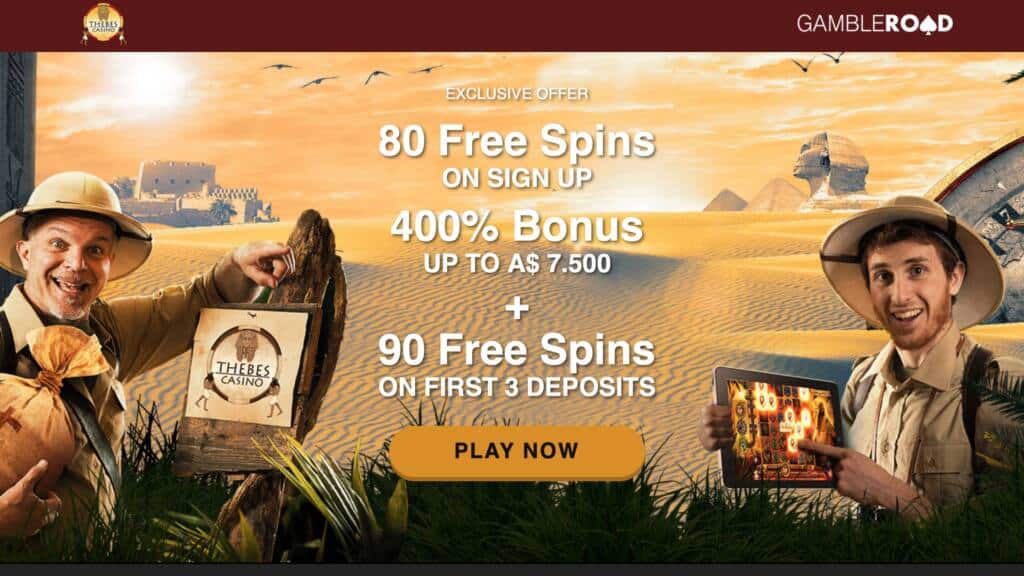 Thebes Casino : 80 Free Spins + up to $7500 on 3 Deposits